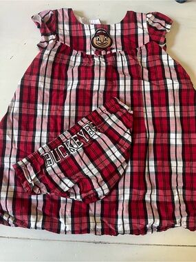 Kids Plaid Matching Set with Buckeyes Bloomer - Red Plaid